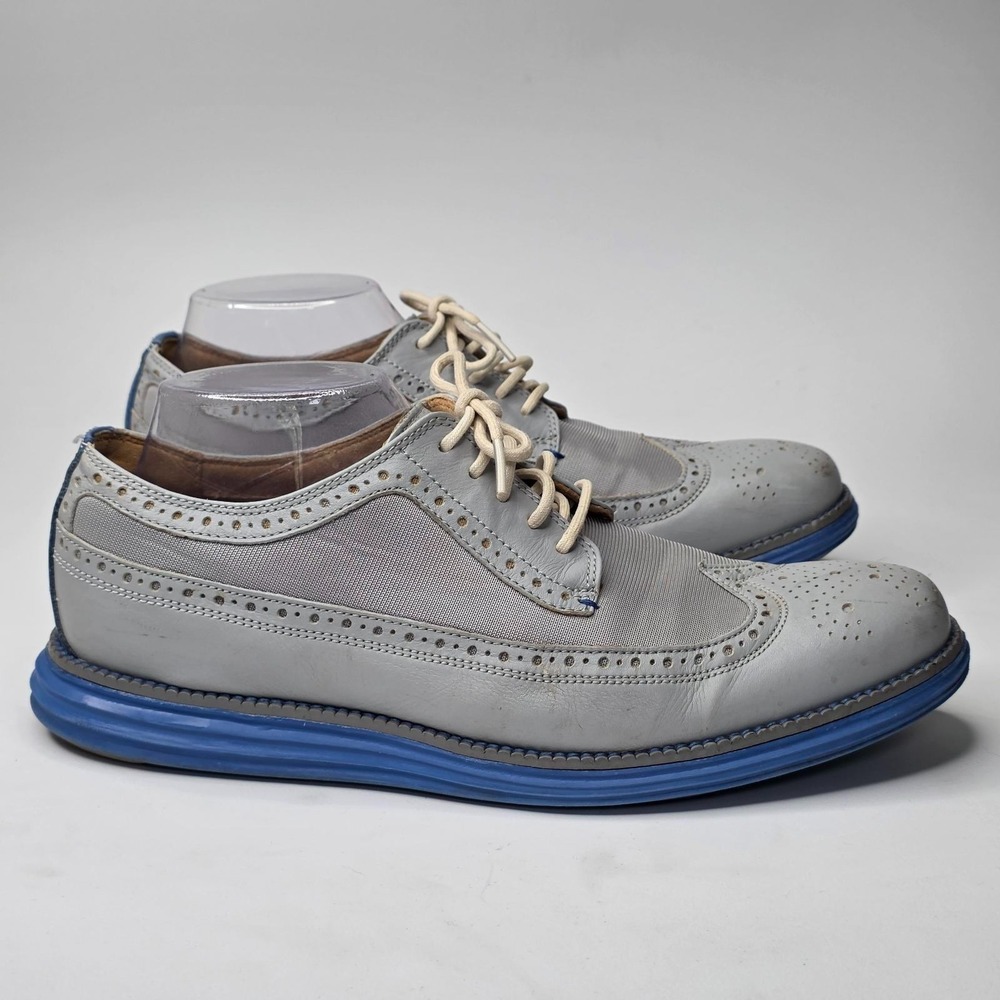 Cole Haan Grand‎ Men's Shoes Size 9 M Gray Blue Wingtip Oxford Leather & Fabric